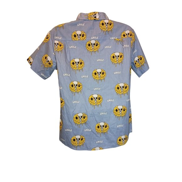 RF Brand Smile Skull Short Sleeve Collar Button Down Shirt Men's Sz .L - Picture 4 of 8